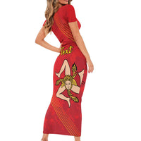 Personalized Bandiera della Sicilia Family Matching Short Sleeve Bodycon Dress and Hawaiian Shirt Sporty Style