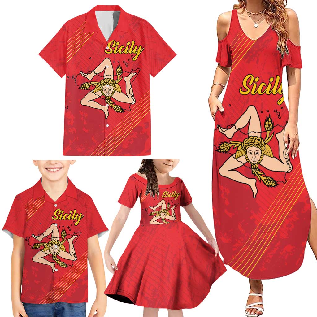 Personalized Bandiera della Sicilia Family Matching Summer Maxi Dress and Hawaiian Shirt Sporty Style