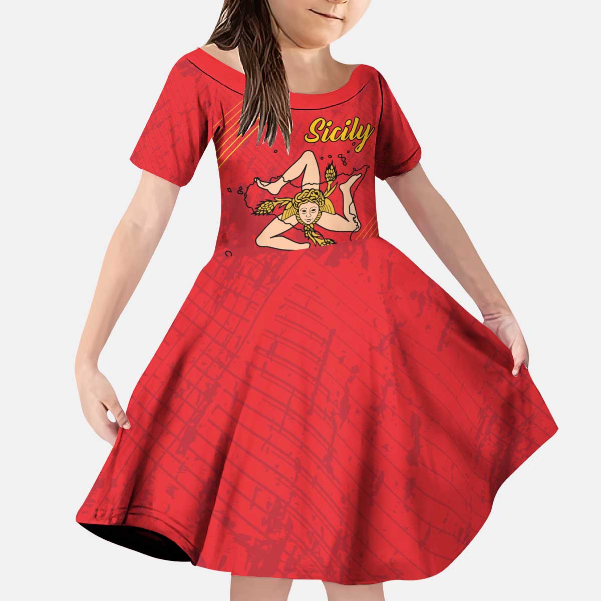 Personalized Bandiera della Sicilia Kid Short Sleeve Dress Sporty Style