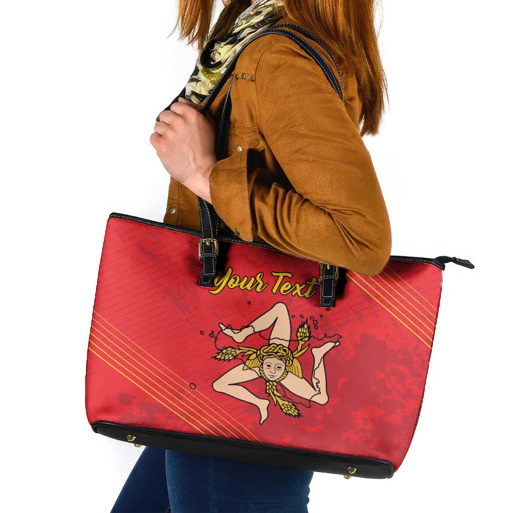Personalized Bandiera della Sicilia Leather Tote Bag Sporty Style