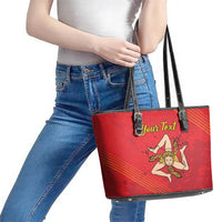 Personalized Bandiera della Sicilia Leather Tote Bag Sporty Style
