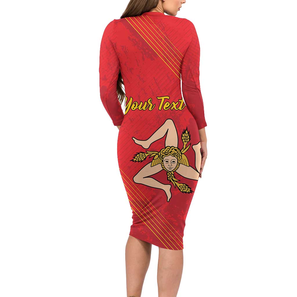 Personalized Bandiera della Sicilia Long Sleeve Bodycon Dress Sporty Style