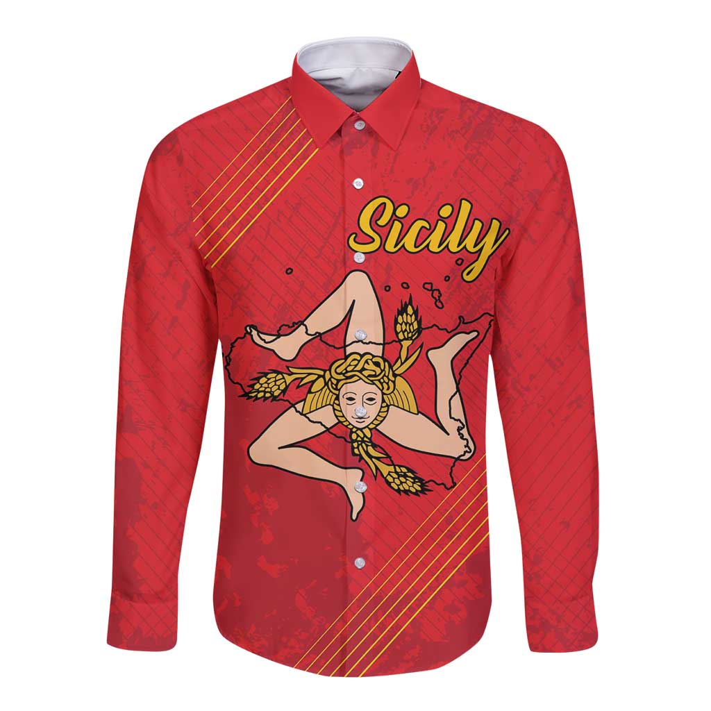 Personalized Bandiera della Sicilia Long Sleeve Button Shirt Sporty Style