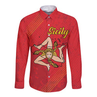Personalized Bandiera della Sicilia Long Sleeve Button Shirt Sporty Style