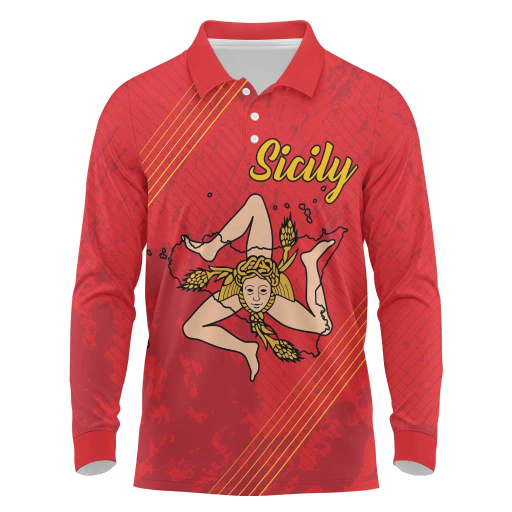 Personalized Bandiera della Sicilia Long Sleeve Polo Shirt Sporty Style