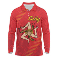 Personalized Bandiera della Sicilia Long Sleeve Polo Shirt Sporty Style