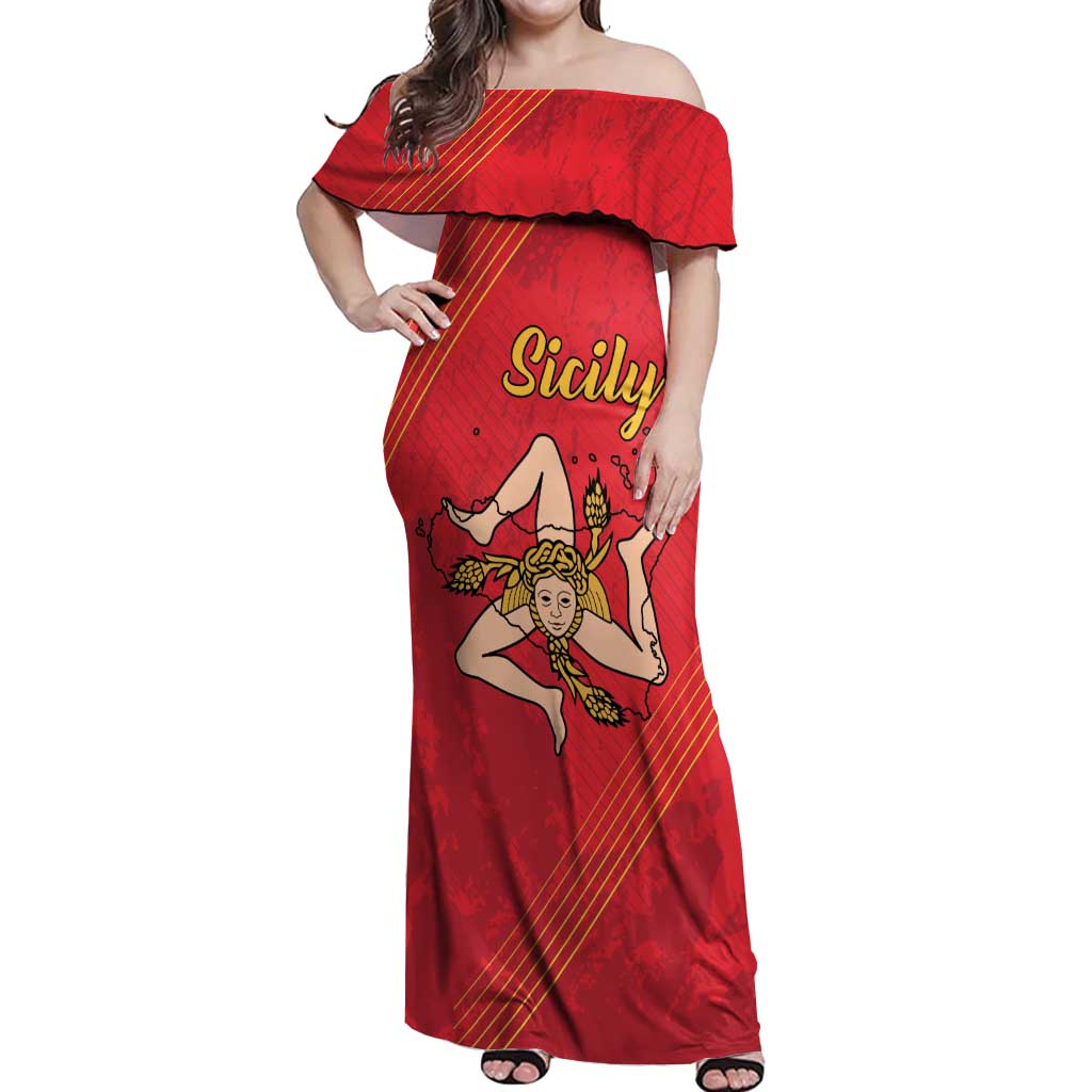 Personalized Bandiera della Sicilia Off Shoulder Maxi Dress Sporty Style