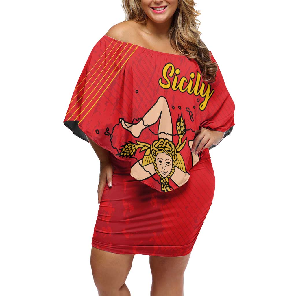 Personalized Bandiera della Sicilia Off Shoulder Short Dress Sporty Style