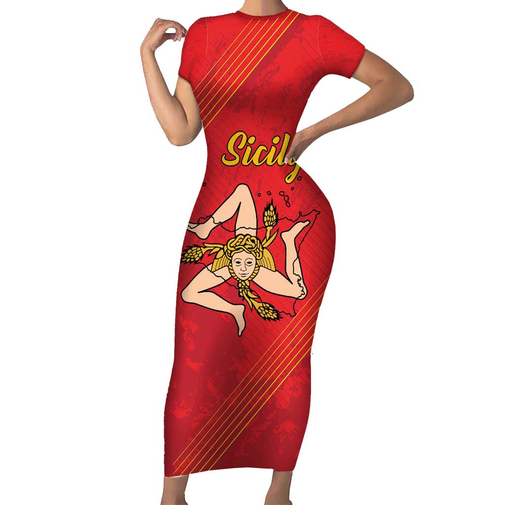 Personalized Bandiera della Sicilia Short Sleeve Bodycon Dress Sporty Style