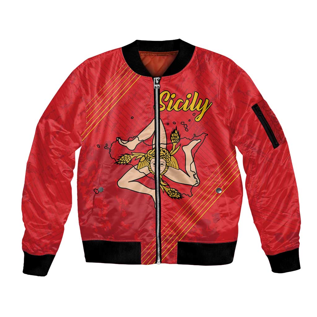 Personalized Bandiera della Sicilia Sleeve Zip Bomber Jacket Sporty Style