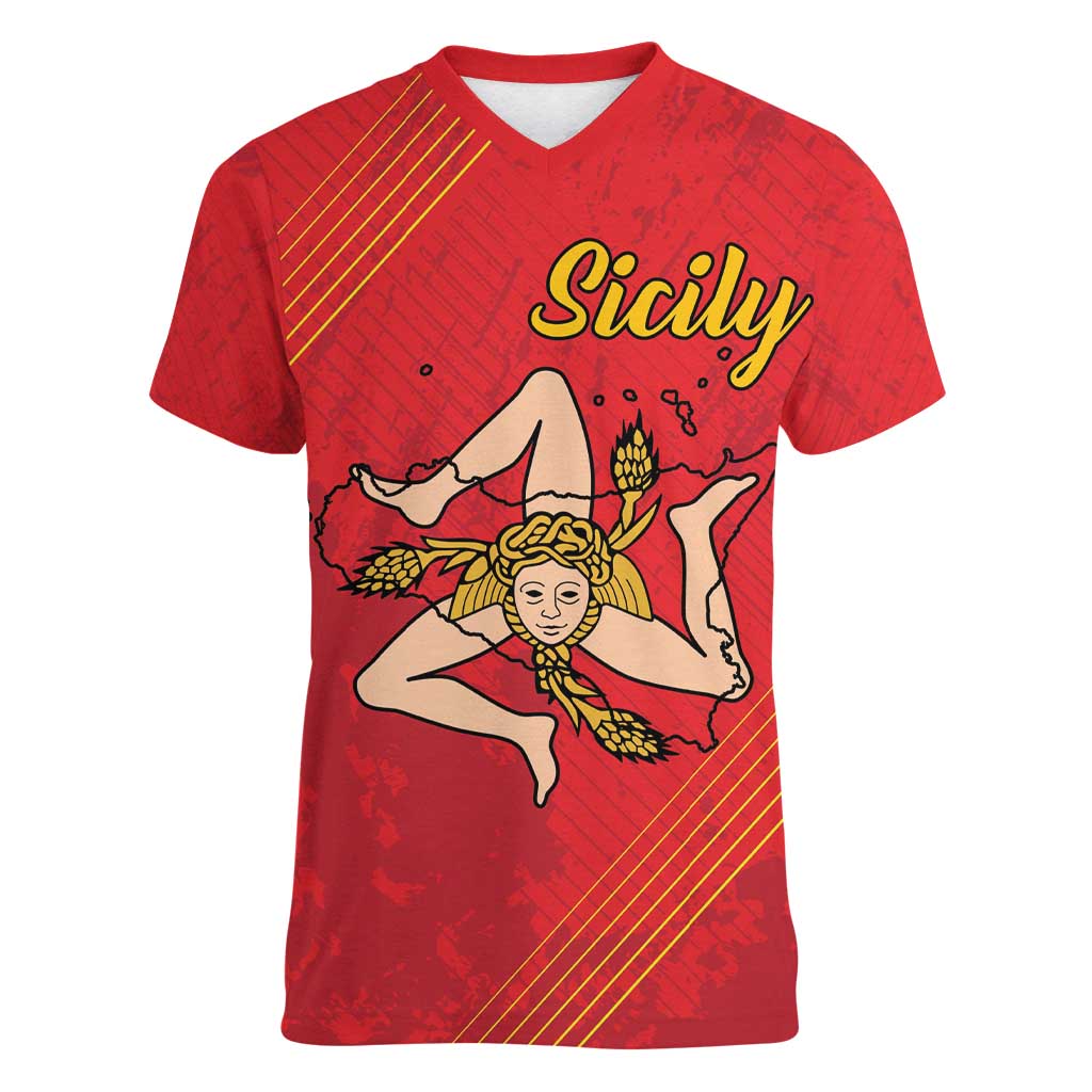 Personalized Bandiera della Sicilia Women V-Neck T-Shirt Sporty Style