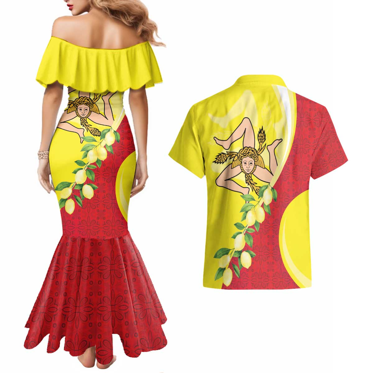 La Sicilia Couples Matching Mermaid Dress and Hawaiian Shirt Bandiera della Sicilia Motif