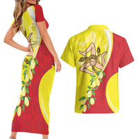 La Sicilia Couples Matching Short Sleeve Bodycon Dress and Hawaiian Shirt Bandiera della Sicilia Motif