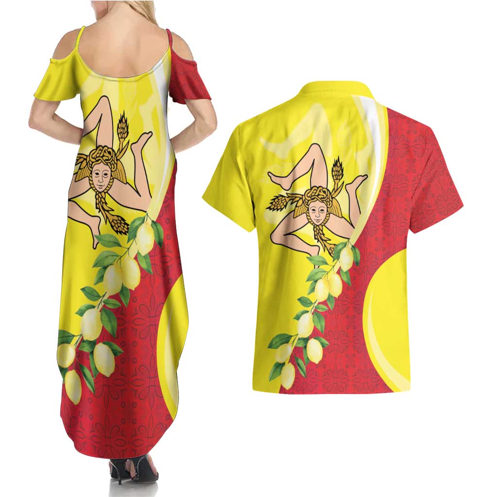 La Sicilia Couples Matching Summer Maxi Dress and Hawaiian Shirt Bandiera della Sicilia Motif