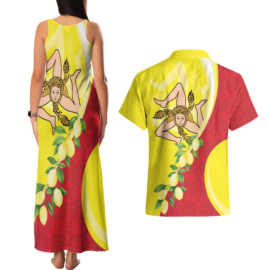 La Sicilia Couples Matching Tank Maxi Dress and Hawaiian Shirt Bandiera della Sicilia Motif