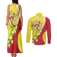 La Sicilia Couples Matching Tank Maxi Dress and Long Sleeve Button Shirt Bandiera della Sicilia Motif