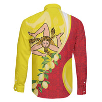 La Sicilia Family Matching Long Sleeve Bodycon Dress and Hawaiian Shirt Bandiera della Sicilia Motif