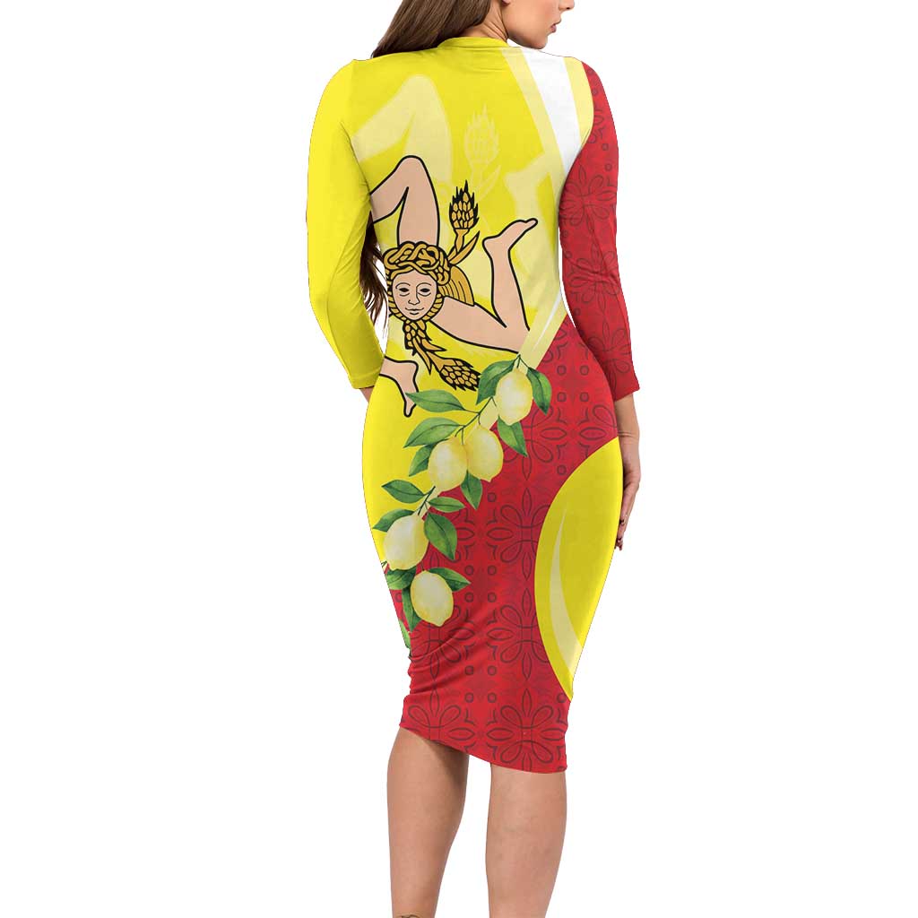 La Sicilia Family Matching Long Sleeve Bodycon Dress and Hawaiian Shirt Bandiera della Sicilia Motif
