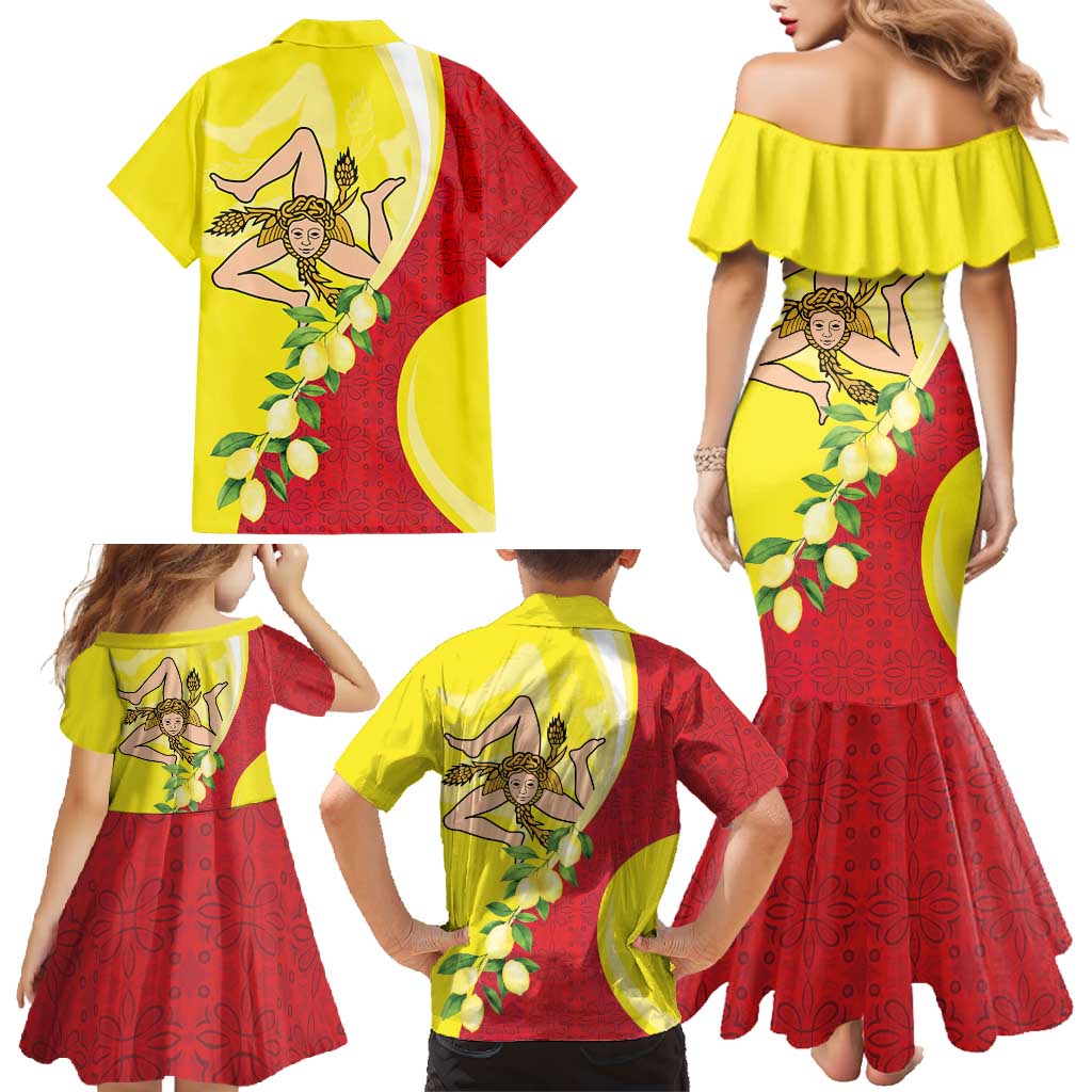La Sicilia Family Matching Mermaid Dress and Hawaiian Shirt Bandiera della Sicilia Motif
