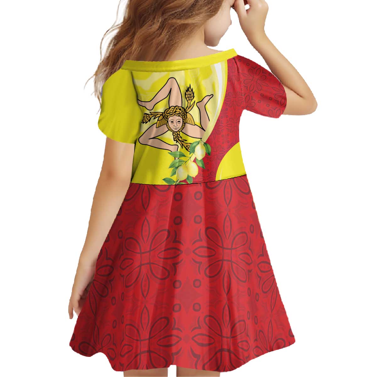 La Sicilia Family Matching Off The Shoulder Long Sleeve Dress and Hawaiian Shirt Bandiera della Sicilia Motif