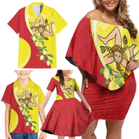 La Sicilia Family Matching Off Shoulder Short Dress and Hawaiian Shirt Bandiera della Sicilia Motif