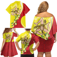 La Sicilia Family Matching Off Shoulder Short Dress and Hawaiian Shirt Bandiera della Sicilia Motif