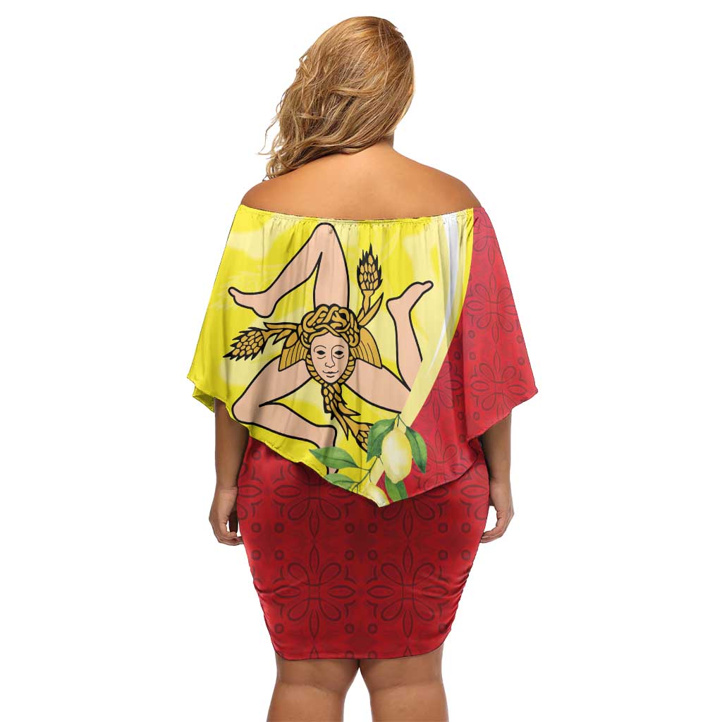 La Sicilia Family Matching Off Shoulder Short Dress and Hawaiian Shirt Bandiera della Sicilia Motif