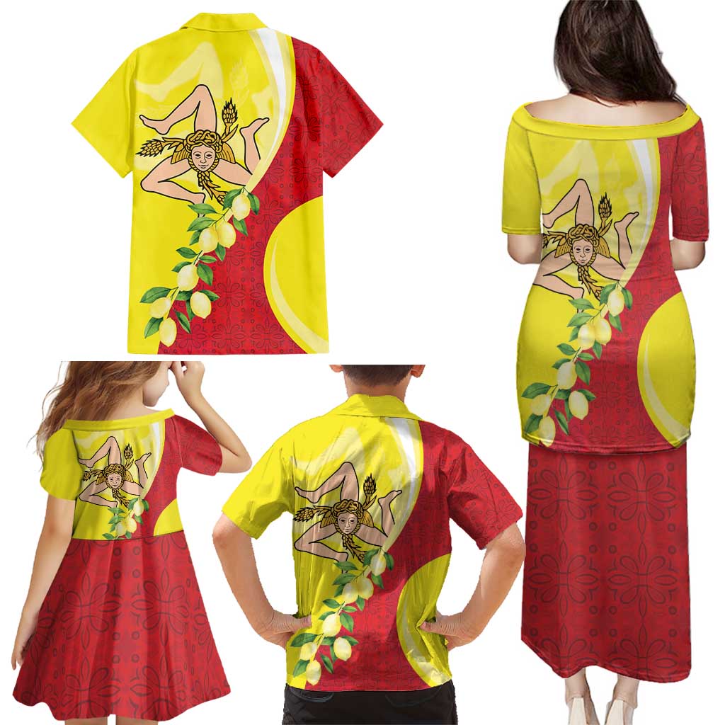 La Sicilia Family Matching Puletasi and Hawaiian Shirt Bandiera della Sicilia Motif