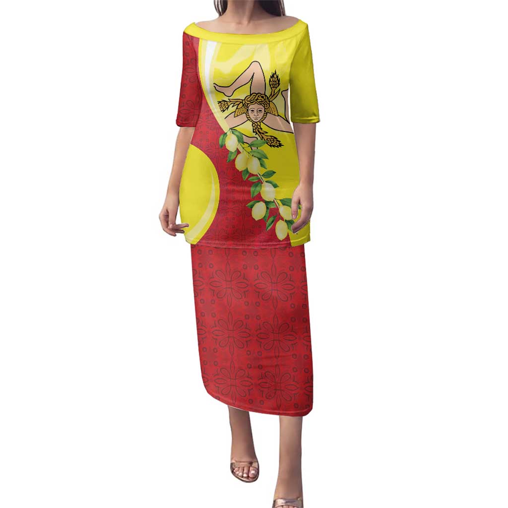 La Sicilia Family Matching Puletasi and Hawaiian Shirt Bandiera della Sicilia Motif