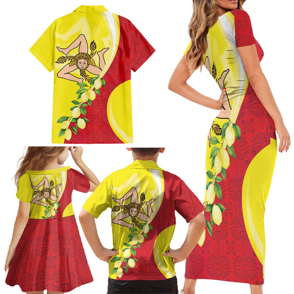 La Sicilia Family Matching Short Sleeve Bodycon Dress and Hawaiian Shirt Bandiera della Sicilia Motif