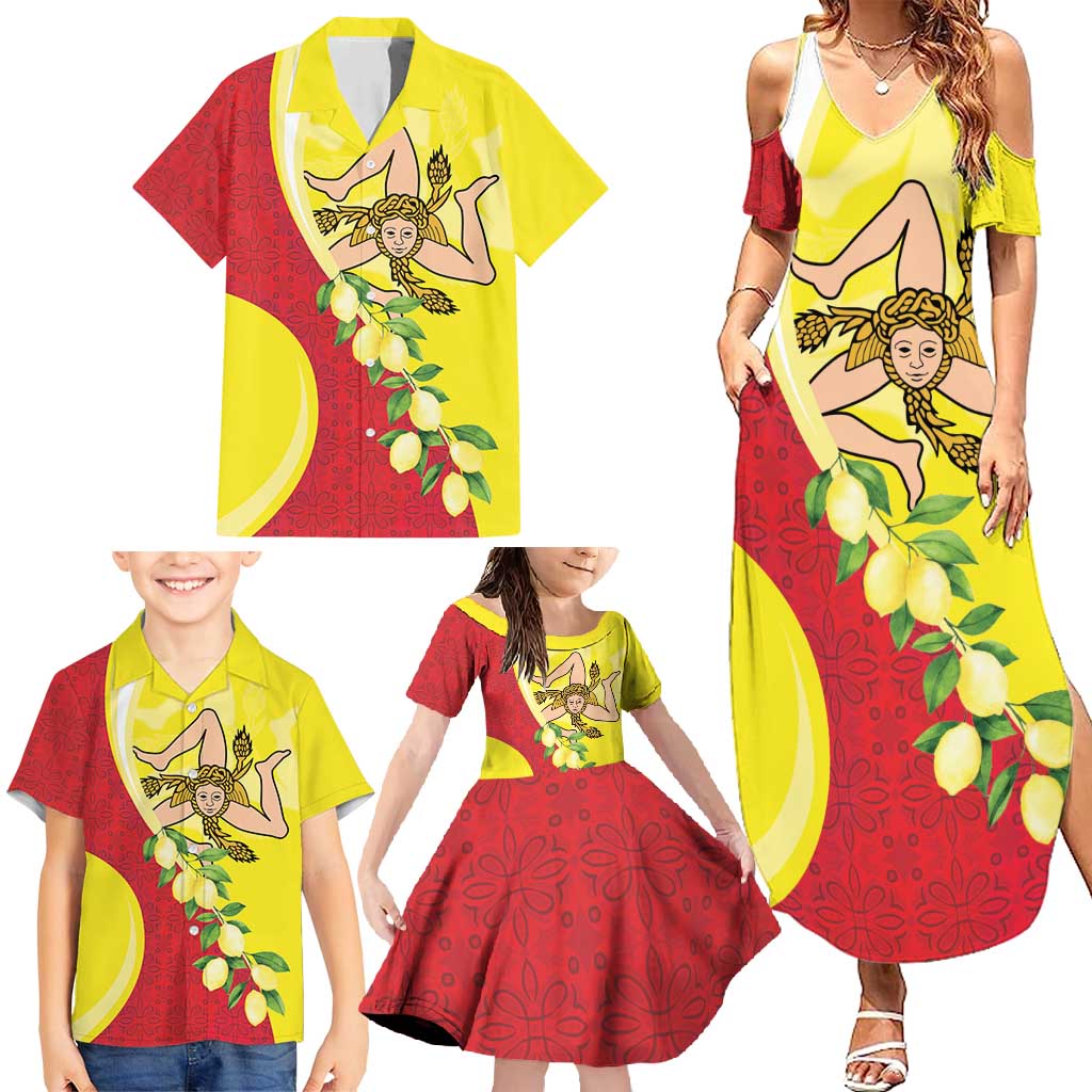 La Sicilia Family Matching Summer Maxi Dress and Hawaiian Shirt Bandiera della Sicilia Motif