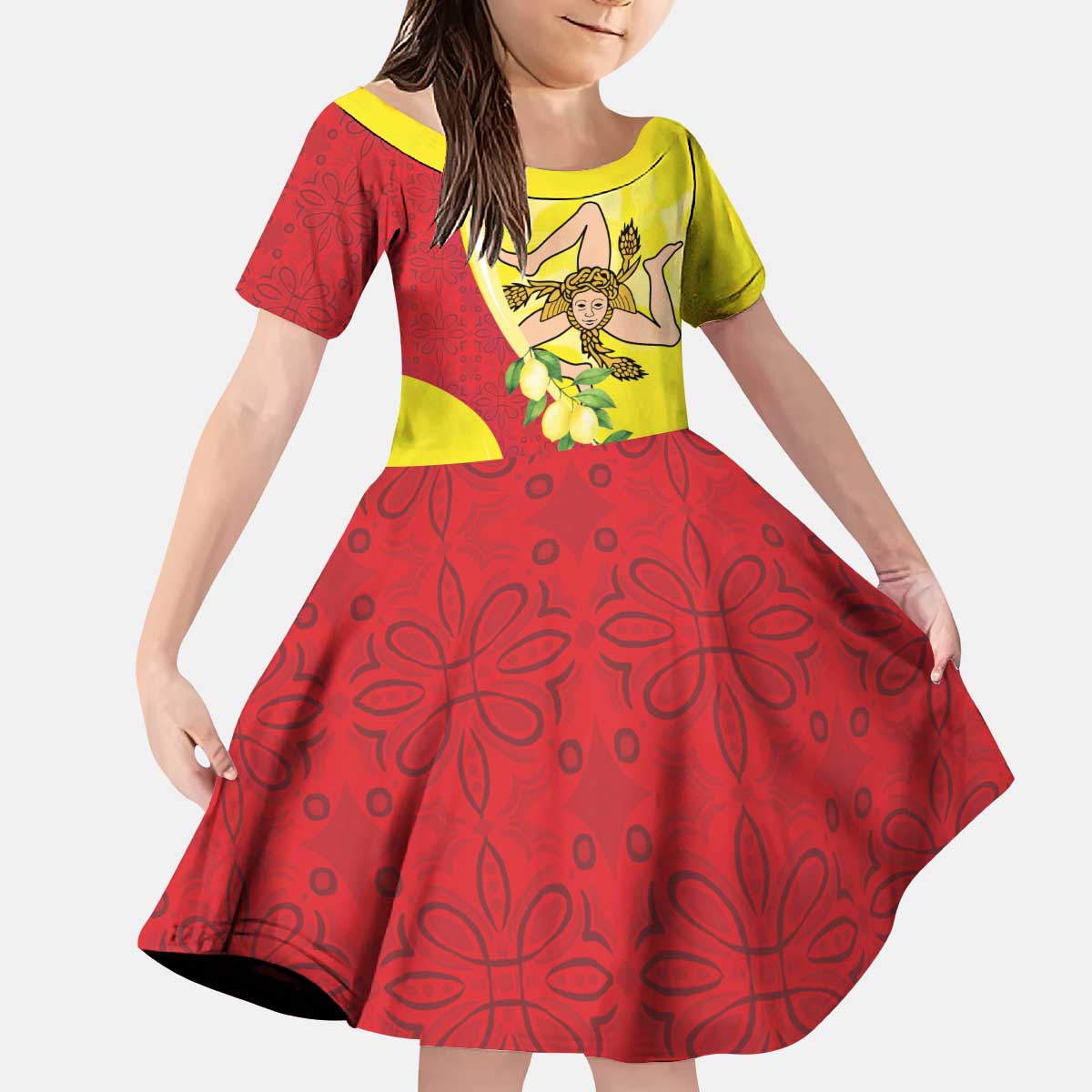 La Sicilia Kid Short Sleeve Dress Bandiera della Sicilia Motif