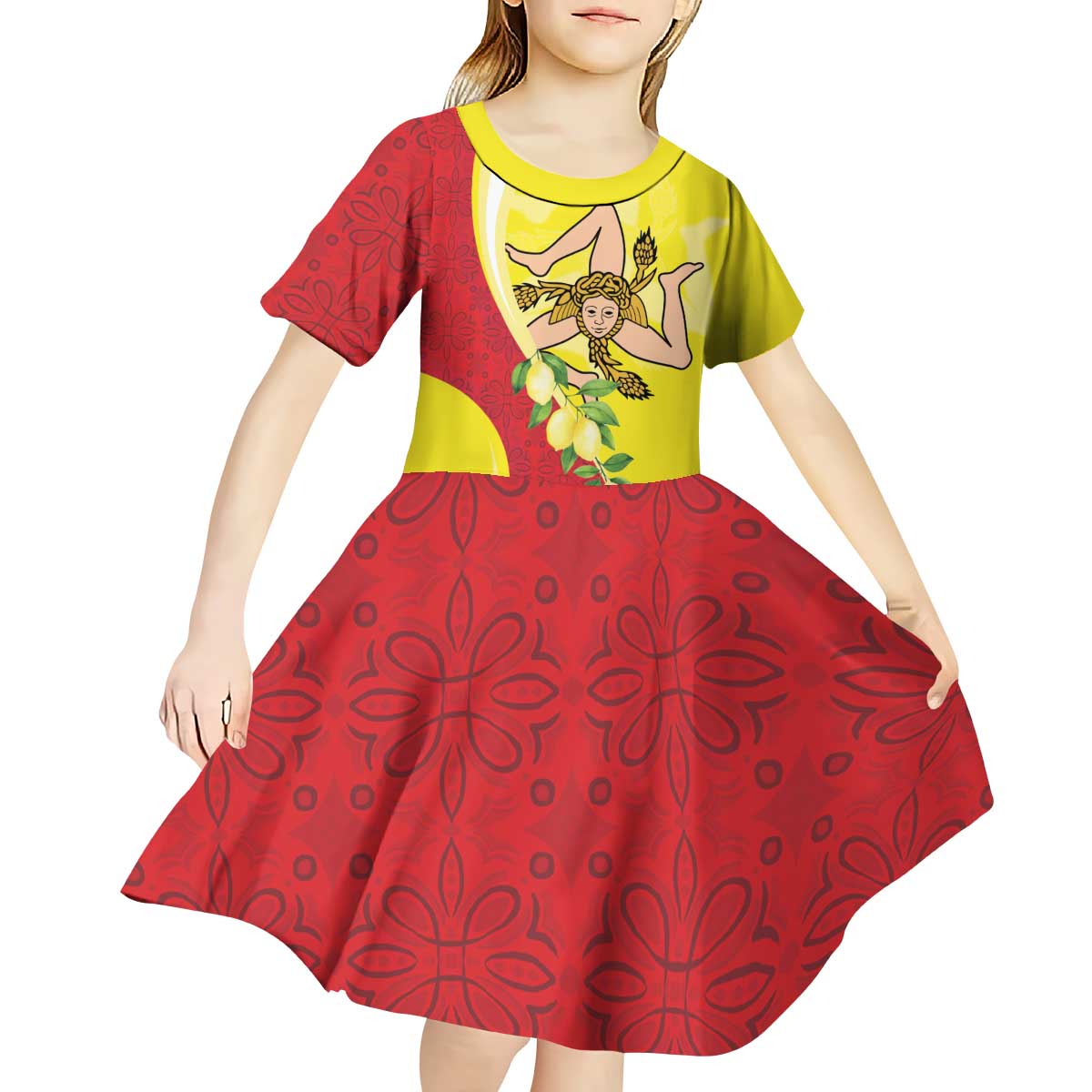 La Sicilia Kid Short Sleeve Dress Bandiera della Sicilia Motif