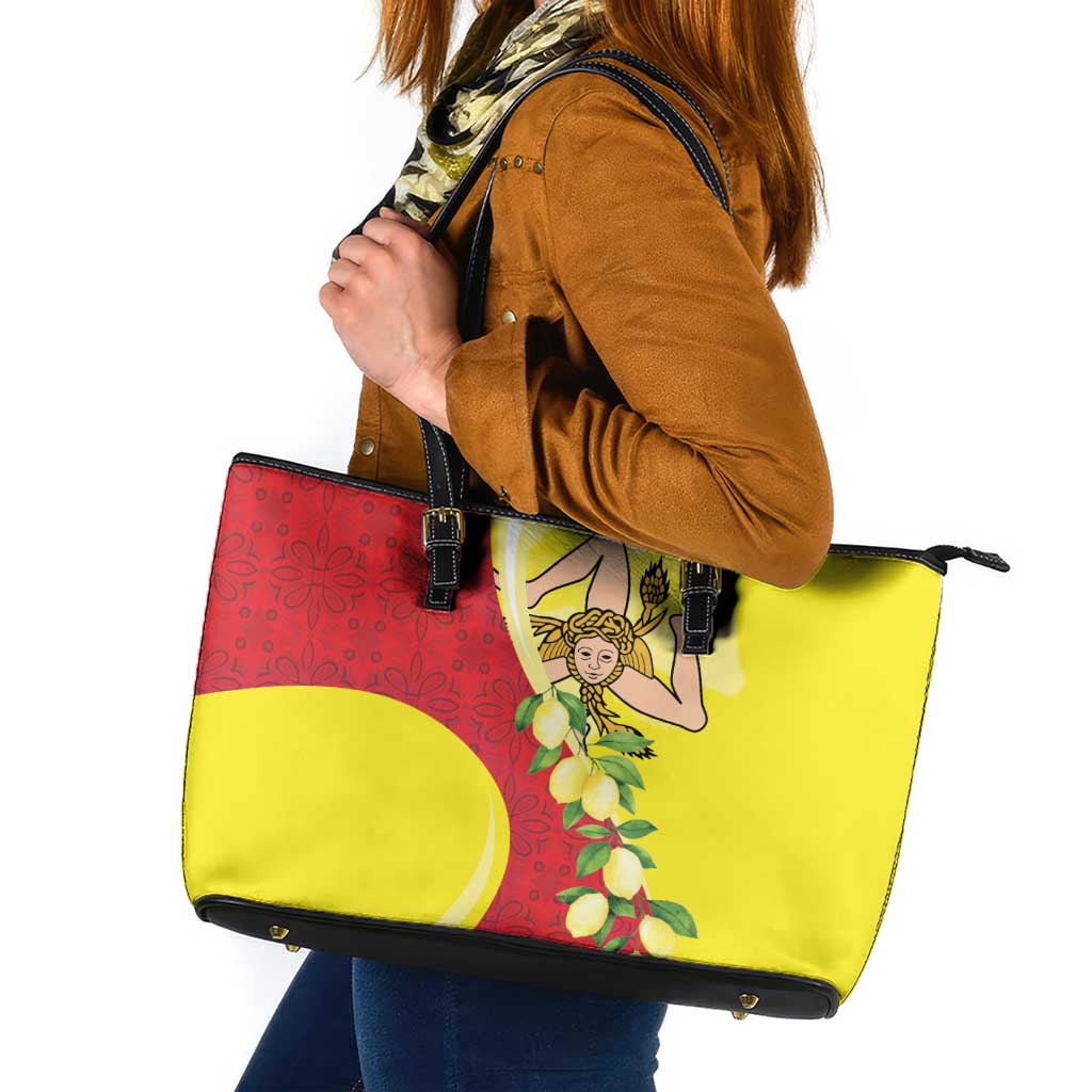 La Sicilia Leather Tote Bag Bandiera della Sicilia Motif
