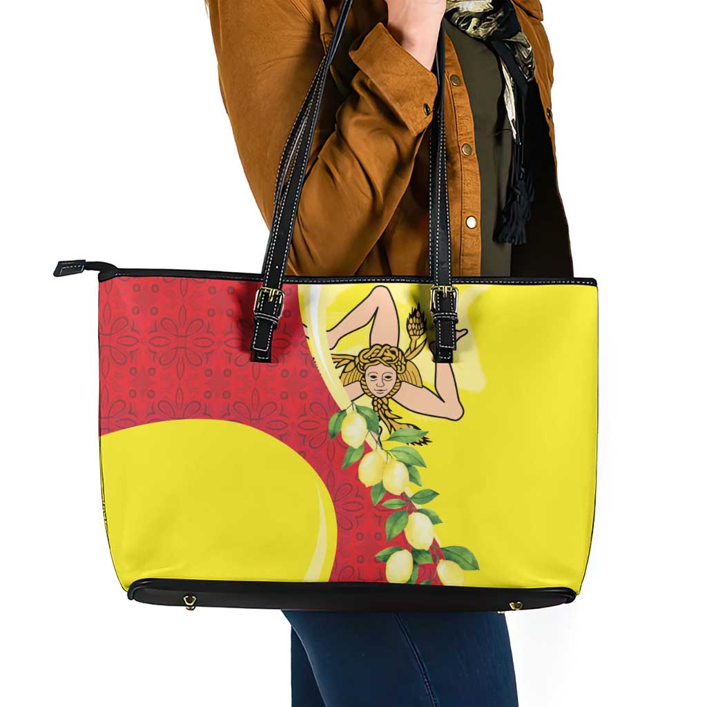 La Sicilia Leather Tote Bag Bandiera della Sicilia Motif