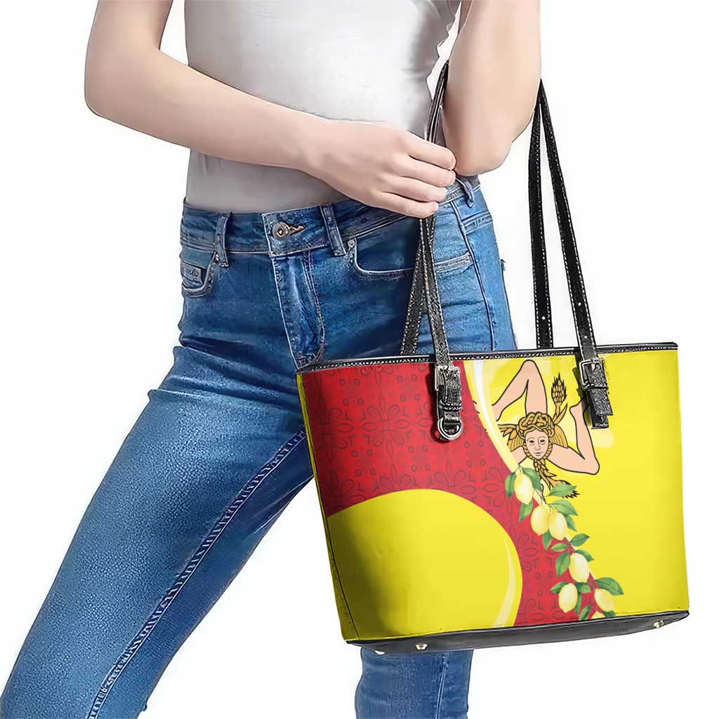 La Sicilia Leather Tote Bag Bandiera della Sicilia Motif