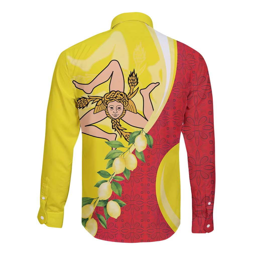 La Sicilia Long Sleeve Button Shirt Bandiera della Sicilia Motif