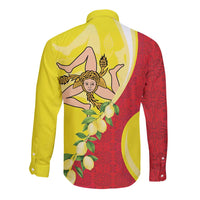 La Sicilia Long Sleeve Button Shirt Bandiera della Sicilia Motif