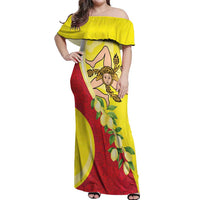 La Sicilia Off Shoulder Maxi Dress Bandiera della Sicilia Motif