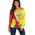 La Sicilia Off Shoulder Sweater Bandiera della Sicilia Motif
