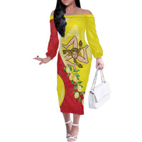 La Sicilia Off The Shoulder Long Sleeve Dress Bandiera della Sicilia Motif