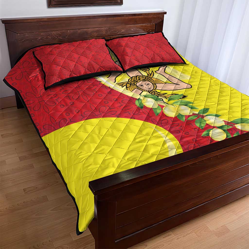 La Sicilia Quilt Bed Set Bandiera della Sicilia Motif
