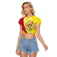 La Sicilia Raglan Cropped T Shirt Bandiera della Sicilia Motif