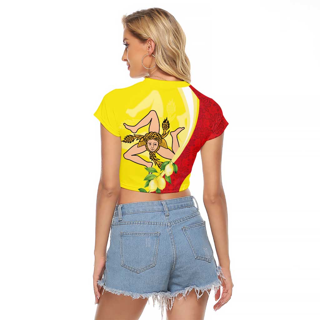La Sicilia Raglan Cropped T Shirt Bandiera della Sicilia Motif