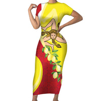 La Sicilia Short Sleeve Bodycon Dress Bandiera della Sicilia Motif