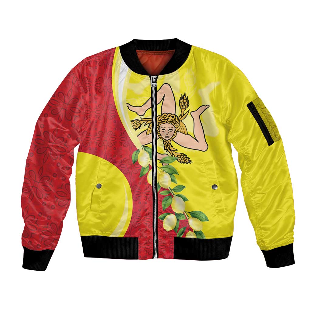 La Sicilia Sleeve Zip Bomber Jacket Bandiera della Sicilia Motif