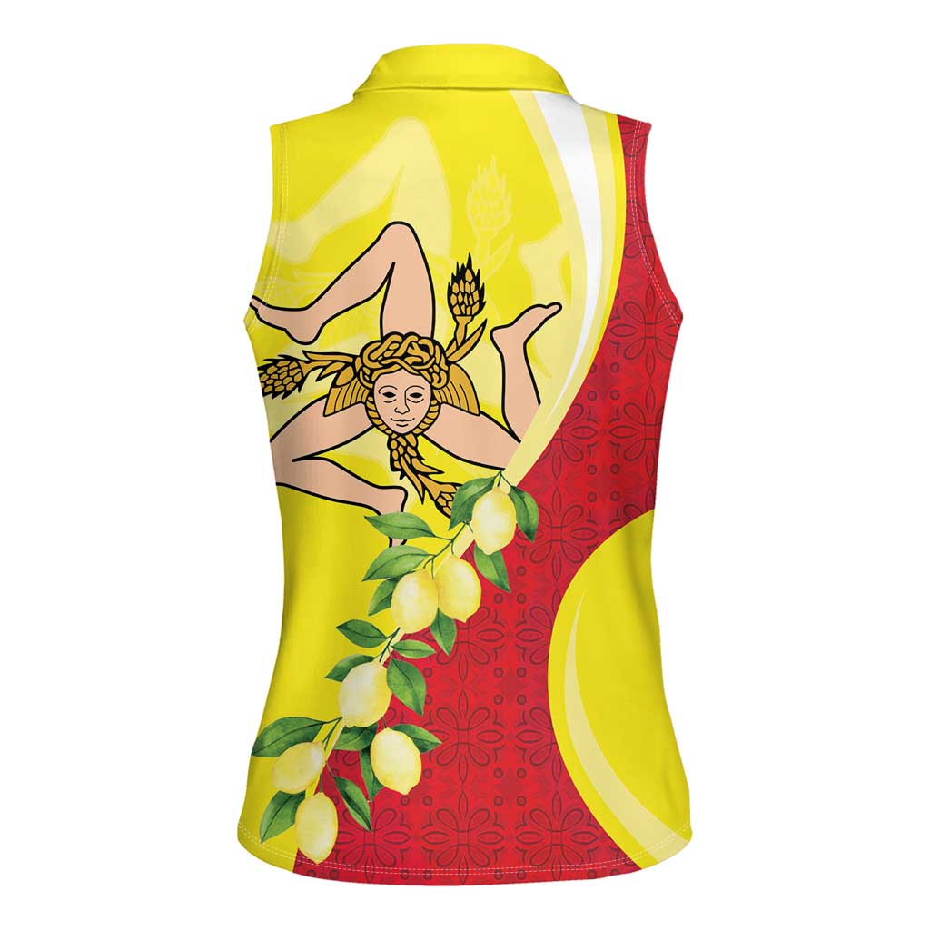 La Sicilia Women Sleeveless Polo Shirt Bandiera della Sicilia Motif