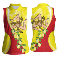 La Sicilia Women Sleeveless Polo Shirt Bandiera della Sicilia Motif
