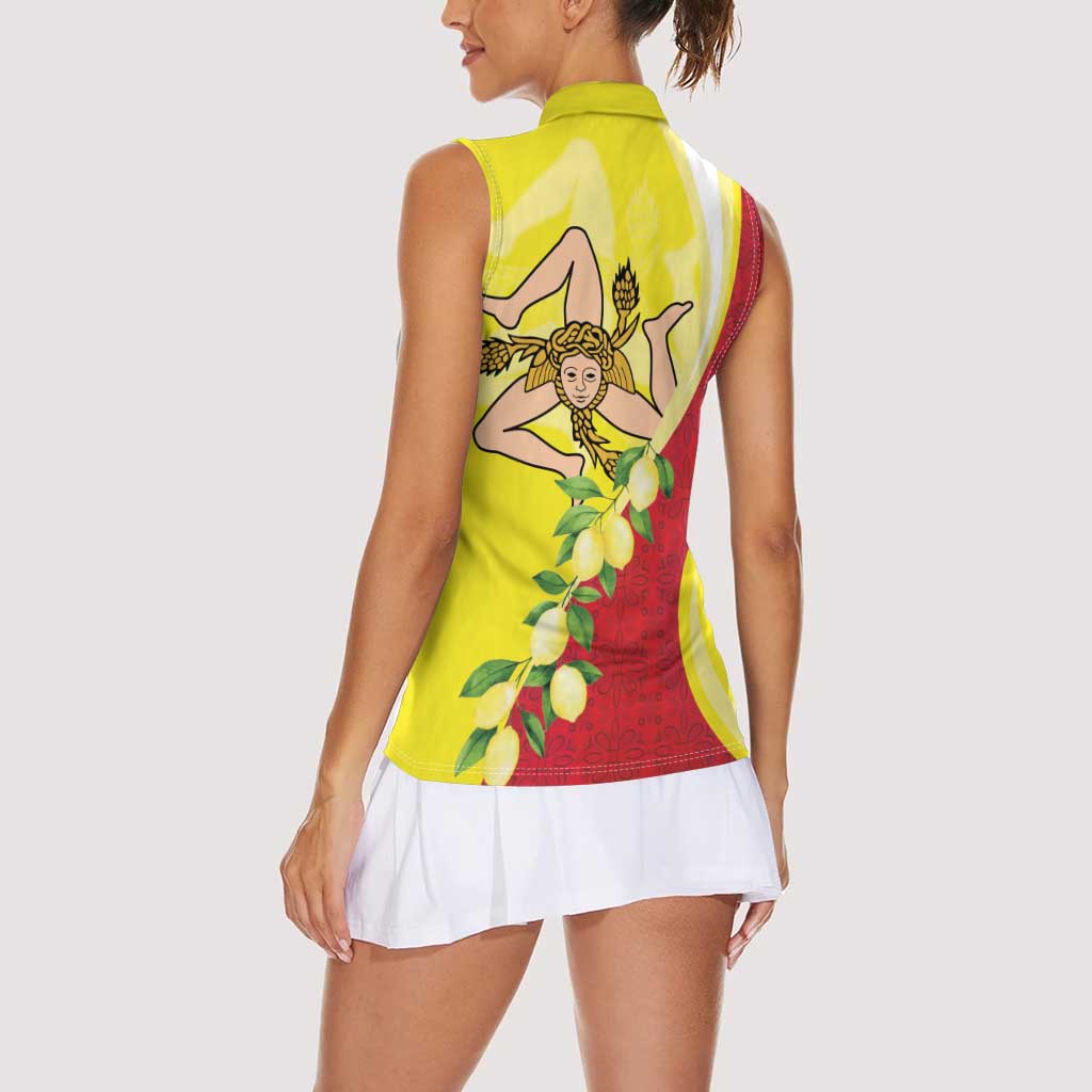 La Sicilia Women Sleeveless Polo Shirt Bandiera della Sicilia Motif