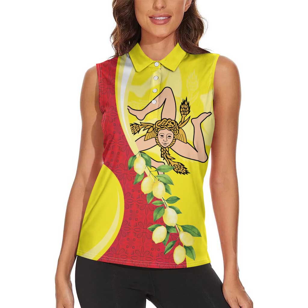 La Sicilia Women Sleeveless Polo Shirt Bandiera della Sicilia Motif